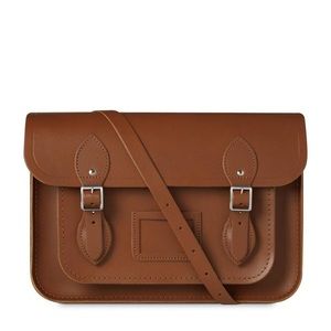 13 inch Classic Leather Cambridge Satchel Brown